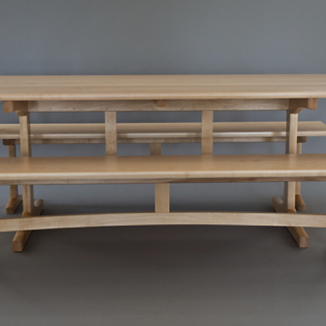 A set: table and two benches built of Sugar Maple and ebony. A set: table and two benches built of Sugar Maple and ebony.